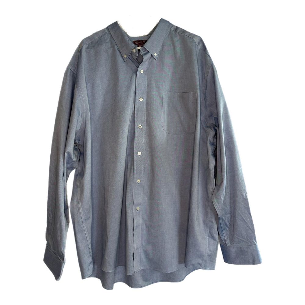 C22 Red House Men's Solid Blue Dress Shirt, 4XL, Pre-owned